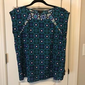 The Limited geometric print sleeveless blouse in whites, blues & greens (S)